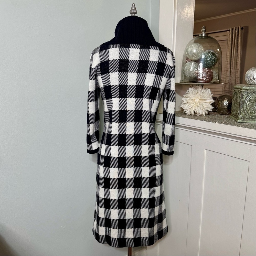 Talbots Cashmere Blend Buffalo Plaid Sweater Dress Black White Size P XS - Picture 5 of 12